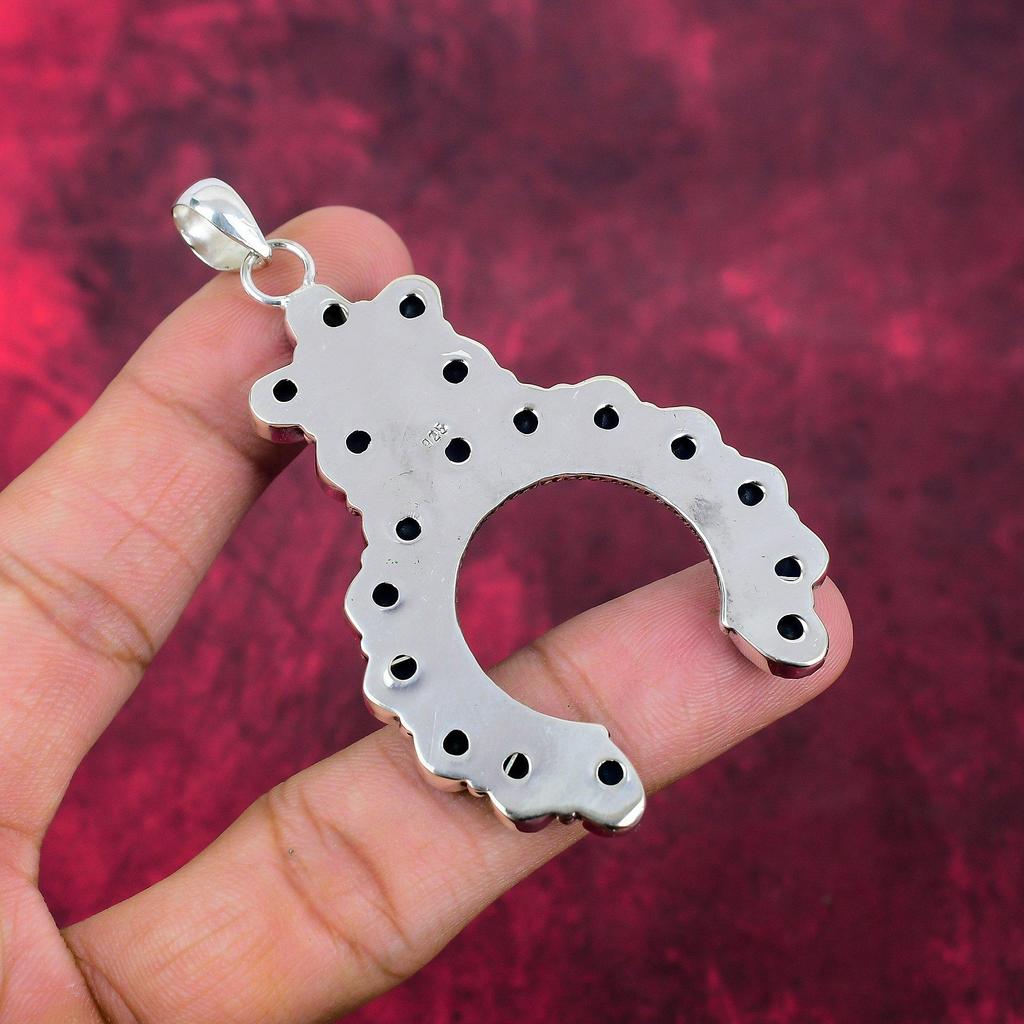 Collar de Espinela Negra Colgante de Piedra Preciosa Joyería de Plata de Ley 925, Joyería de Colgante Antiguo Hecho a Mano, Regalo Para Madre