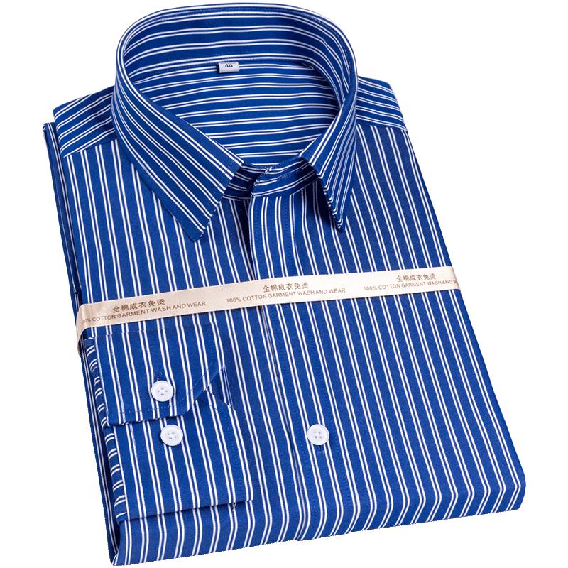 Official Formal Pure Cotton Iron Free Square Collar Business Men Plaid Shirts Long Sleeve Anti Wrinkle