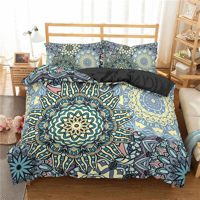 Bohemian Mandala Duvet Cover Set Hippie Twin Full Queen King Bedding Set Polyester Ethnic Floral Quilt Cover with 2 Pillowcase