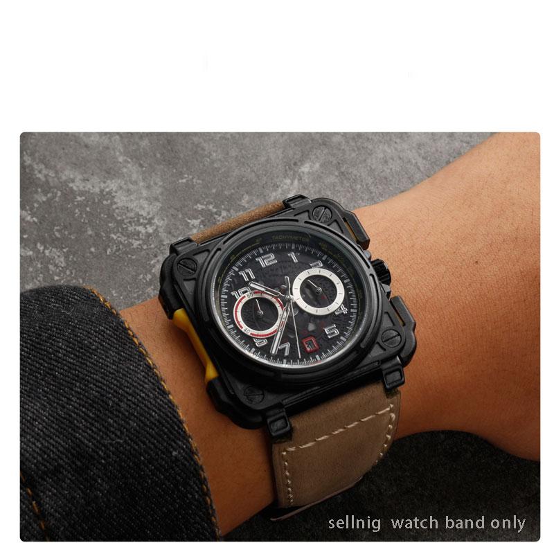 Für Bell Ross B&R BR-01 BR-03 Herren Echtes Leder Uhrenarmband Rindsleder 35-24mm Konvexes Silikonkautschuk Wasserdichtes Uhrenarmband Werkzeug