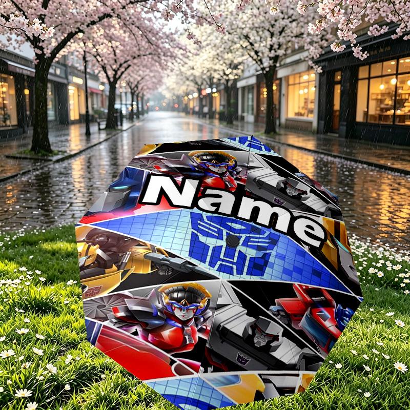 Custom Name Personalized Transformers Print Umbrella, Auto Open Close, 8‑Rib Sturdy Frame, Commute Camping Hiking Use, Birthday Gift