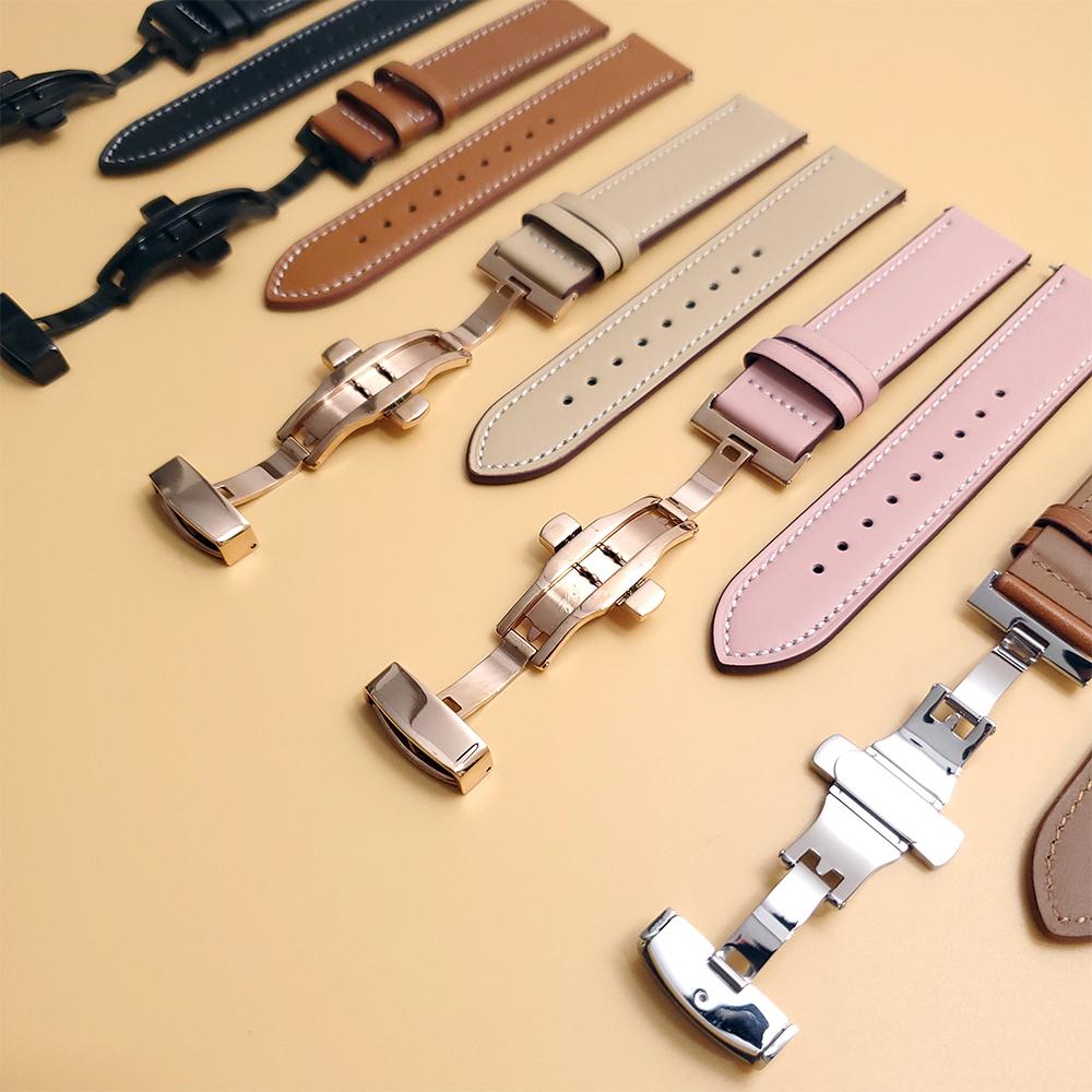 Butterfly buckle Leather Strap For Google Pixel Watch Band Pixel Watch Watchbands Bracelet With adapter (Silver/Black/Rose gold)