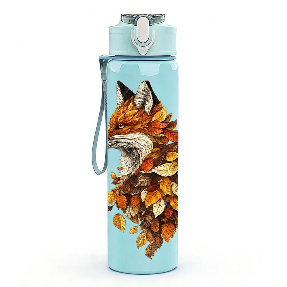 1PC Autumn Leaf Fox Animal Print 750ml Color Plastic Sports Water Bottle Leakproof Flip Straw Lid Suitable for Sports Office Home Use