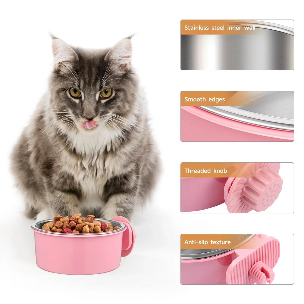 Hanging Stainless Steel Pet Bowl Removable Dog Cat Water Food Bowl Crate Cage Feeder Bowl for Small Animals
