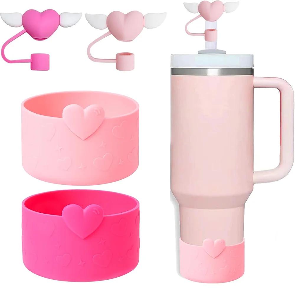 4pcs Heart Cup Accessories Set for Stanley 30oz 40oz Tumbler Cup, Including 2Pcs Cute Straw Cover Caps 10mm Straw Toppers