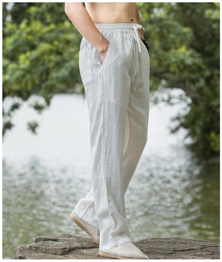 Men's Retro Chinese Style Linen Summer Trousers - Loose, Thin, Straight Casual Pants.