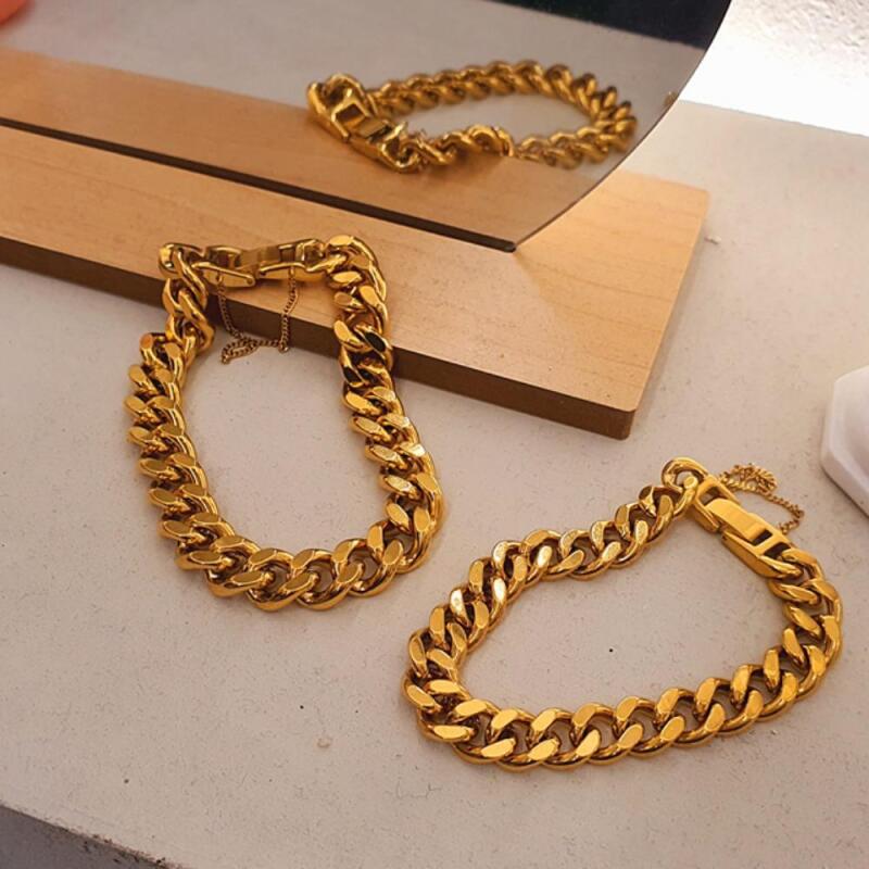 

Women s Men s Gold Silver Bold Basic Chain Bracelet A20593_Gold