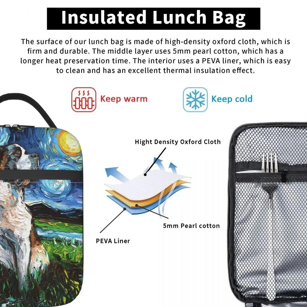 Night Saint Bernard Dog Lunch Bag Women Cooler Thermal Insulated Lunch Box for Kids School Children
