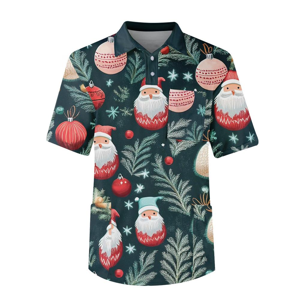 Men's Short Sleeve Button Lapel Solid Color Chest Pocket Dry-nurse Top