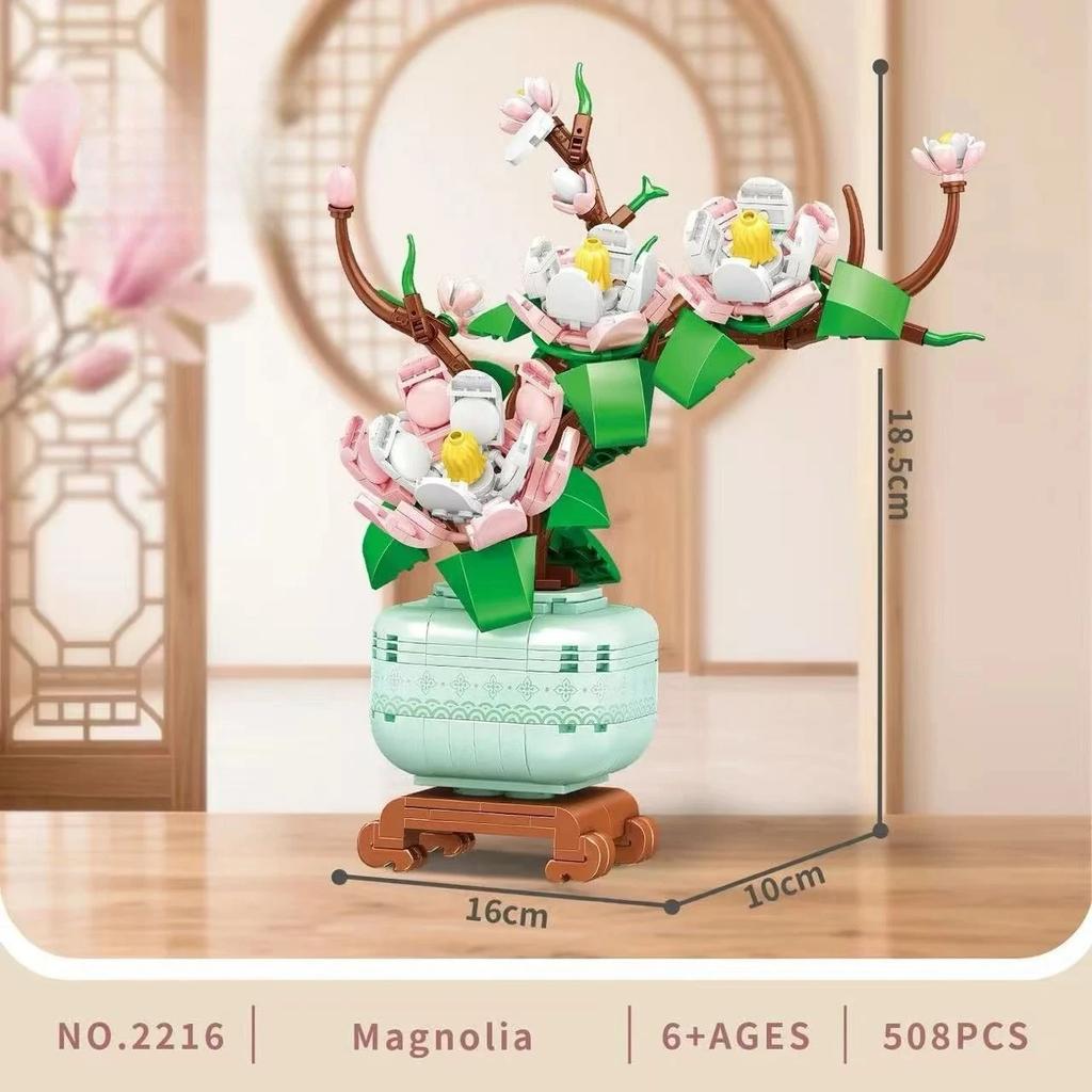 MOC Building Blocks Lucky Bamboo Orchid Artificial Flowers Bonsai Potted Plants Creative Home Decor Brick Toy Romantic Gift