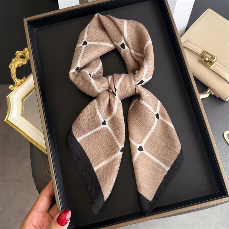 Plaid Pony Imitation Velvet Herringbone Pattern Cotton and Linen Small Square Scarf Silk Scarf Headscarf Shawl Sun Protection Scarf Women's Scarf