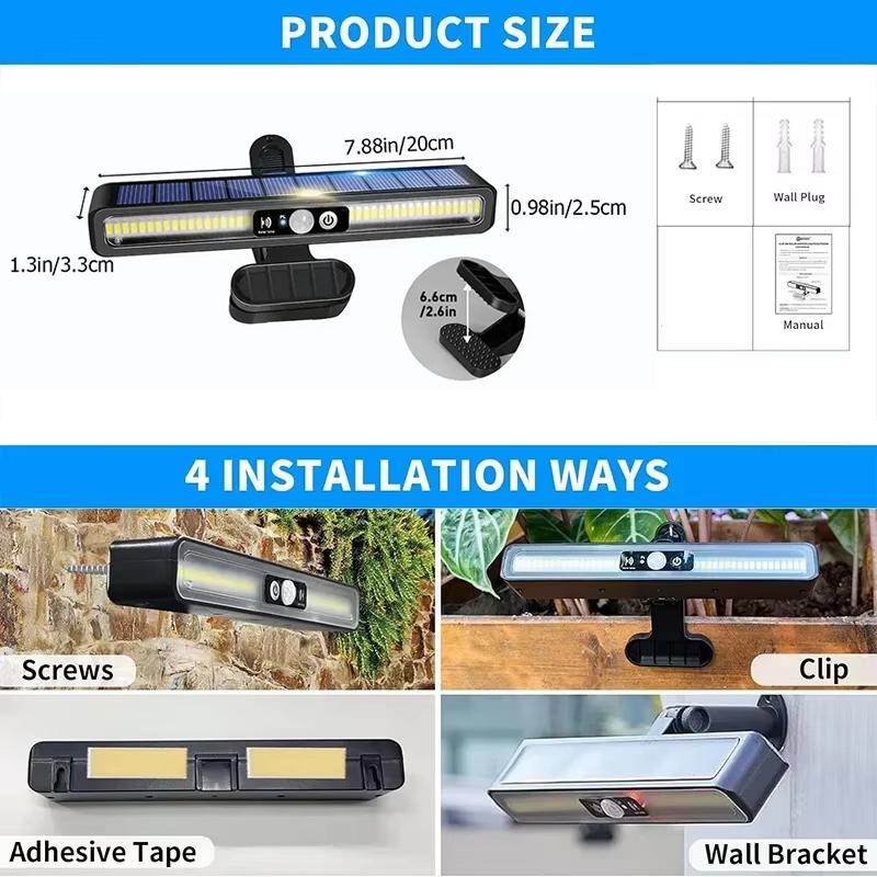 2/4PCS Clip On Solar Lights Outdoor Waterproof Tree Clip LED Motion Sensor Wall Fence Light for Garden Patio Porch Fence Gutter Garage Camping