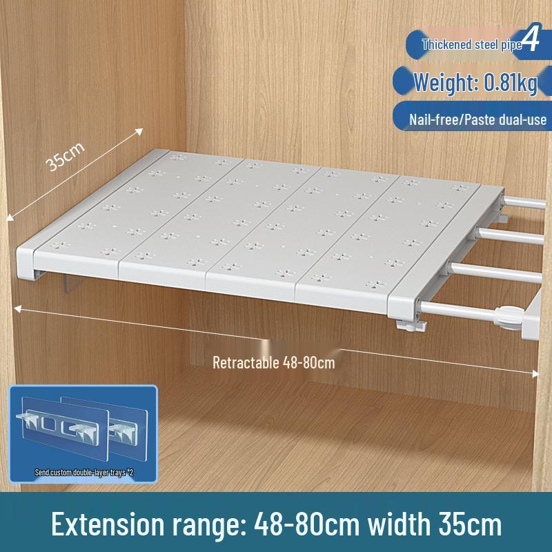Wardrobe Layered Rack Cabinet Partition: No-Drill Retractable Shoe & Kitchen Storage Divider.