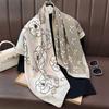 Korean Fashion Vintage Elegant Camellia Printed Square Scarf For Women