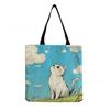 Women Vintage Linen Tote Bag - Large Capacity Cat Print Shoulder Handbag for Casual & Grocery Shopping KTB