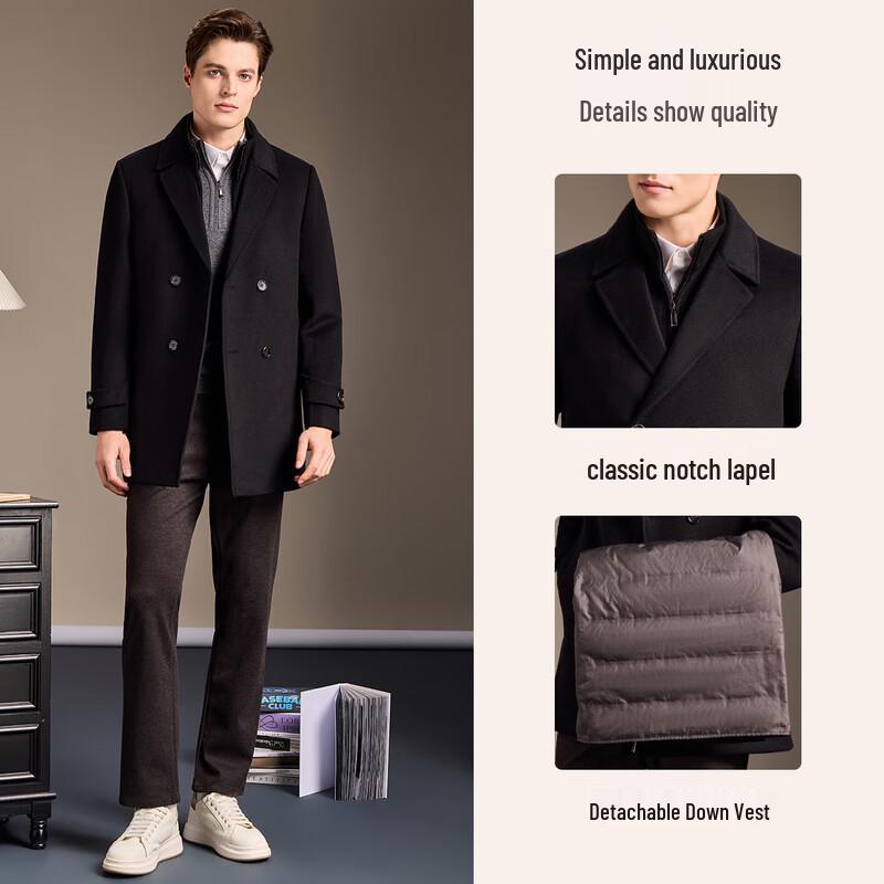 Antonio Men's Mid-Length Wool Blend Overcoat with Removable Down Liner