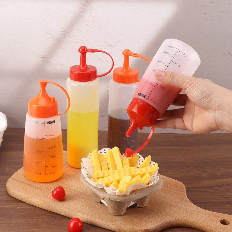 PE Plastic Squeeze Bottle With Pointed Nozzle, Household Condiment Dispenser For Sauce, Salad Dressing