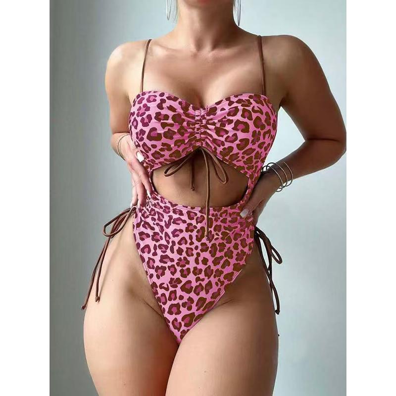 One Piece Swimsuit Women New Leopard Sling Bodysuit Sexy Hollow Out Swimwear Summer Monokini Beachwear Bathing Suit Female