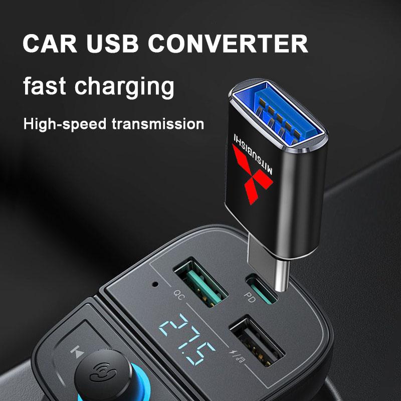 Car Usb Type C Cable Converter Charging Adapter For Mitsubishi Lancer Ralliart 10 3 9 EX Outlander 3 ASX L200 Accessories