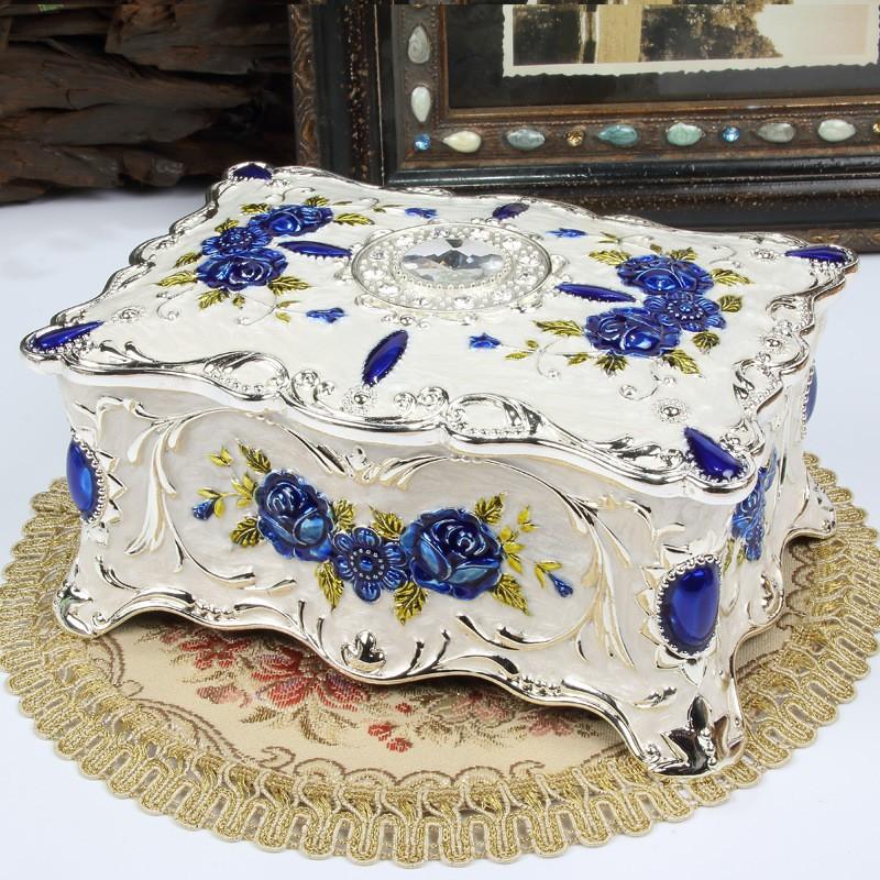 Elegant Zinc Alloy Jewelry Box With Rhinestone Decor Multi-Layer Compartment Storage Women Gold/ Finish