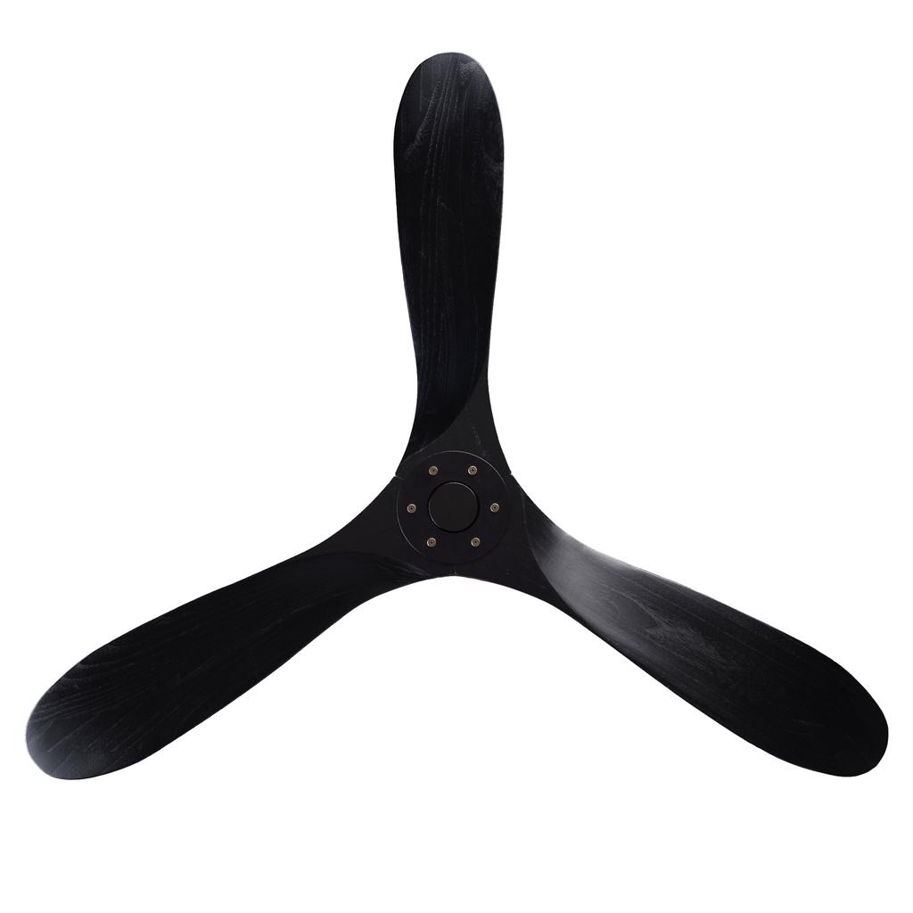 52-Inch Ceiling Fan in Black, 3 Solid Wood Blades, without Lighting, with Remote Control, 6-speed reversible operation, and speed memory function