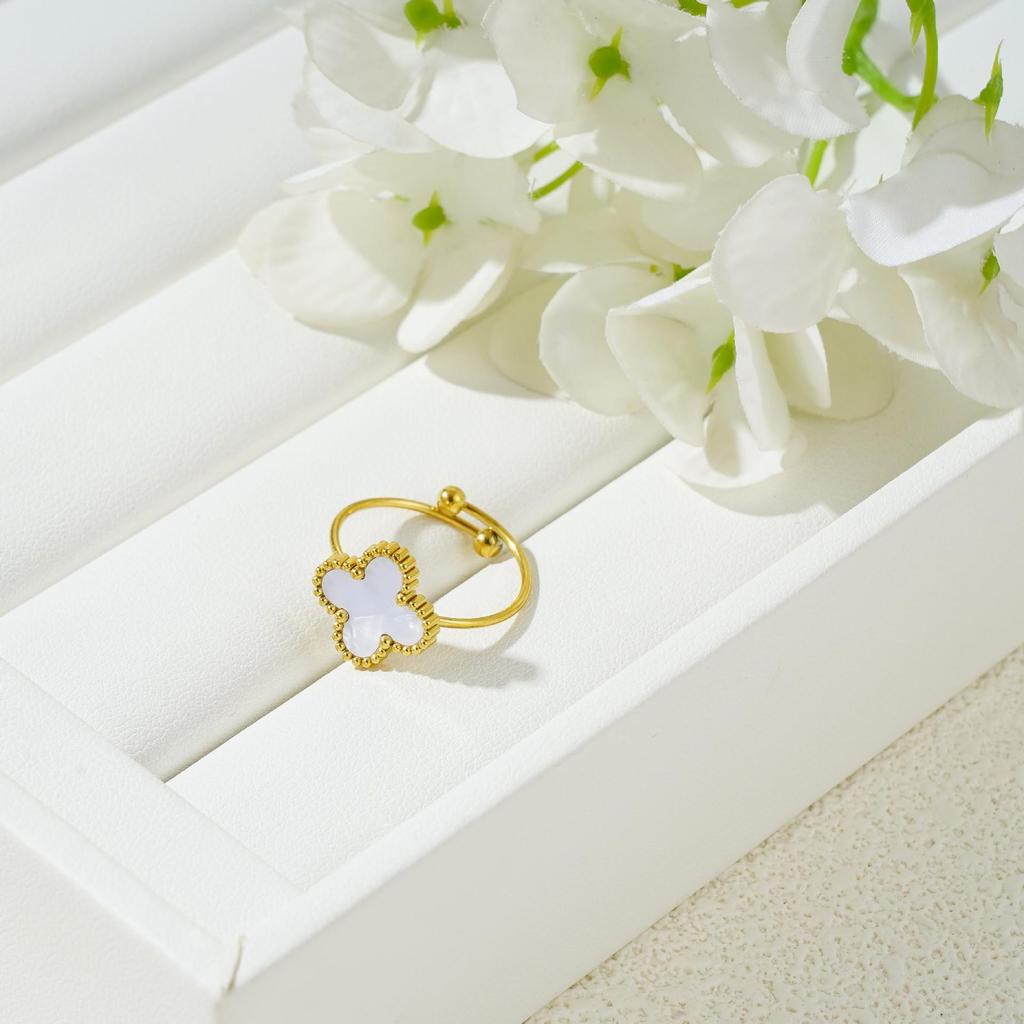 High Version Of The Four-Leaf Clover Ring Does Not Fade Opening Adjustable Titanium Steel Ring Simple Versatile Women's Ring