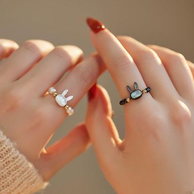 Cute Rabbit Boho Aesthetic Acetate Measly Beads Ring Gifts For Couple Lovers Jewelry Charms Kids Beaded Anillos