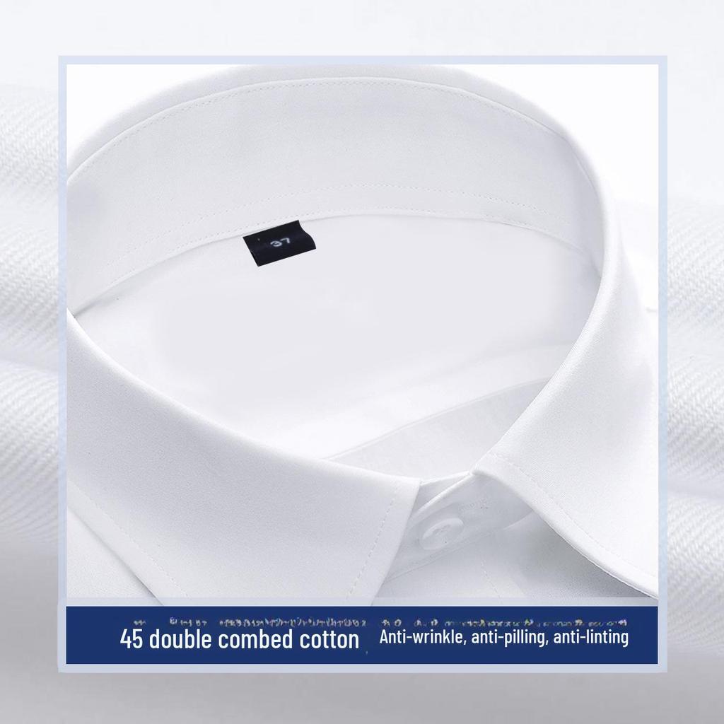 Men's Long-Sleeve White Shirts - Summer Anti-Wrinkle, Breathable, Sweat-Absorbent with Embroidered Logo