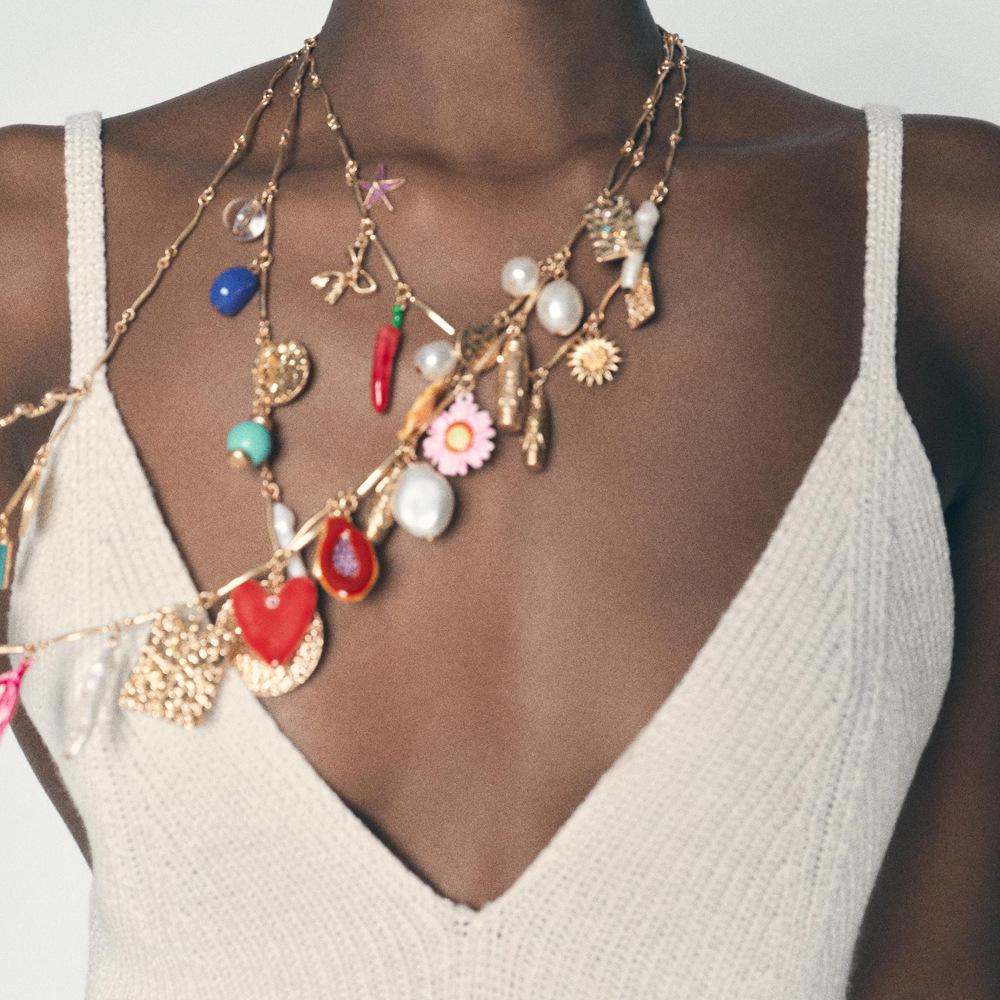 ZAA Vintage Multi-Layer Small Charm Necklace for Women Holiday Party Zircon Gift Wholesale Fashion Necklaces