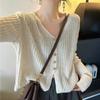 Atmospheric Wear Knitted Sweater Jacket Early Spring Temperament Collar Cardigan Simple Casual Short Top