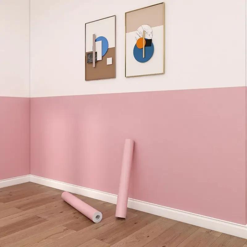 Korea Pink Waterproof Wallpaper Self-adhesive Home Bedroom Dormitory Room Wall Stickers Thickened Paste Table Cabinet Renovation