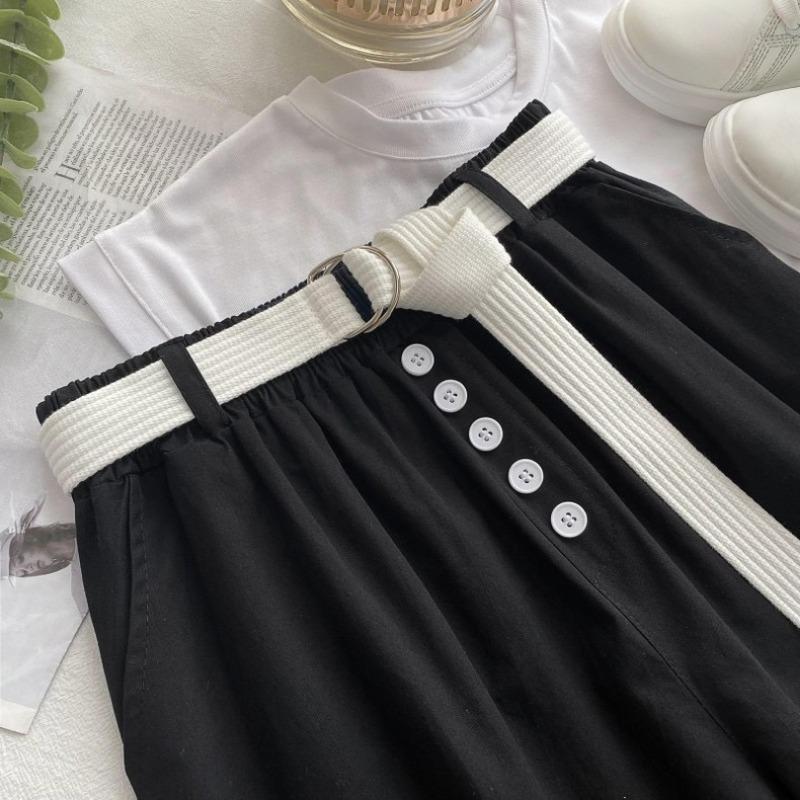 Fashion Buttons Loose Wide Leg Shorts for Women Summer New Thin Slim High Waist  Casual Shorts Woman A-line Solid Elegant Lady Shorts 24281