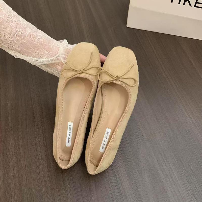 French inner heightening suede ballet single shoes women's shoes new spring and summer bow versatile casual evening shoes
