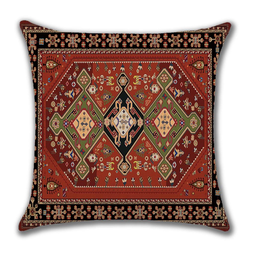 4 Pièces Housse de Coussin Kilim Persan Double Face, Rouge Géométrique Tribal Bohème Housse de Coussin d'Appoint (Sans inserts)