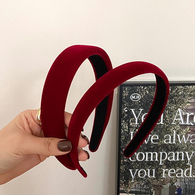 Fashion Flocking Sponge Oval Headband Chinese New Year Red High Cranial Top Pressure Hair Headband Vintage Premium Hair Accessories