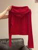 Women's High-End 2025 American Retro Red Hooded Zip-Up Sweatshirt with Long Sleeves for Autumn