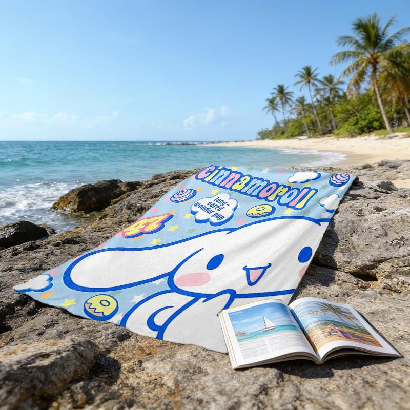 1pc Sanrio Cinnamoroll3 Beach Towel, Beach and Seaside Swimming Pool Equipment, Fashion Pattern, Rectangular, Travel Essentials