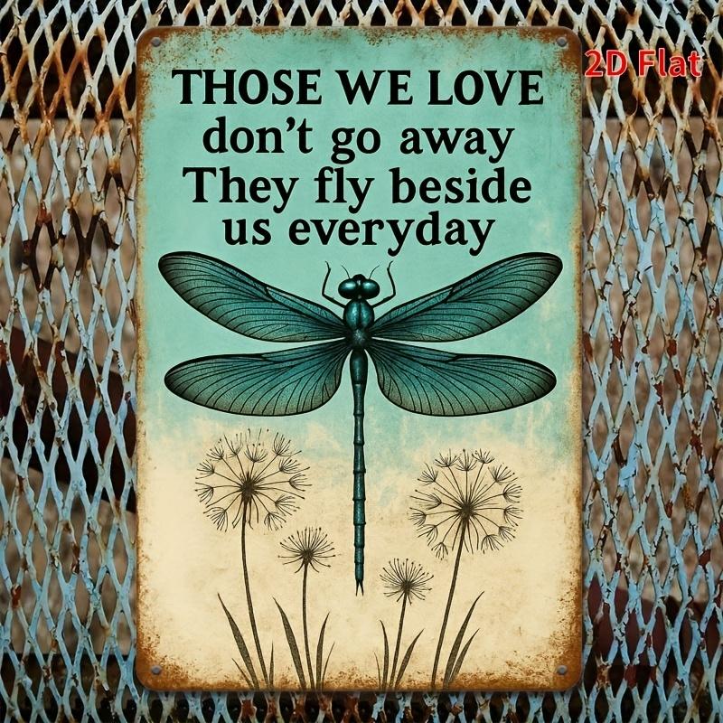 [Vintage Metal Sign] Vintage Metal Wall Art - 1pc Dragonfly & Dandelion Design Tin Sign with Inspirational Quote, Room Decor