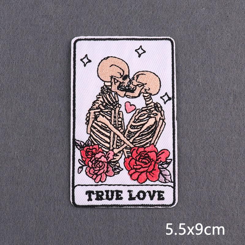 Skull Tarot Cards Fusible Embroidery Patches For Clothes Death Rock Iron On Patches For Clothing Thermoadhesive Patch On Hat/Bag