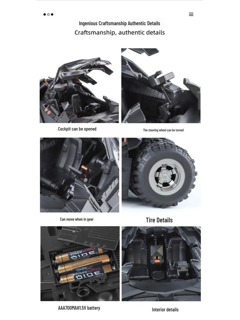 Official 1:18 Dark Knight Batmobile Alloy Model with Sound & Light Toy for Boys