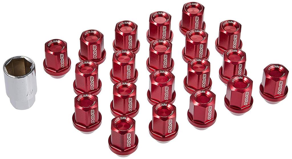 RAYS 74020001108RD Duralumin Lock & Nut Set for L32 5H M12X1.25 Red Anodized