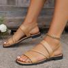 Women's 2024 Spring Plus Size Roman Sandals - Solid Color Fashion Beach Flats