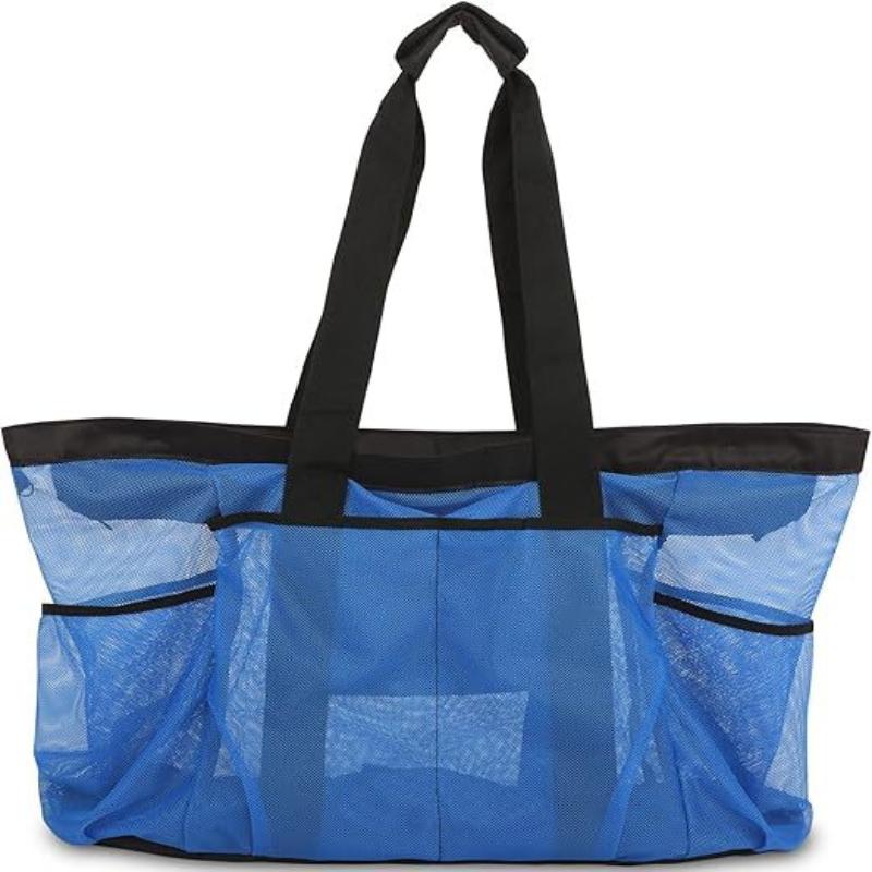 

1Pcs Large Capacity Finishing Organizer Bag Breathable Mesh Tote With Zipper And Side Pockets Extra Large Mesh Beach Bag синій
