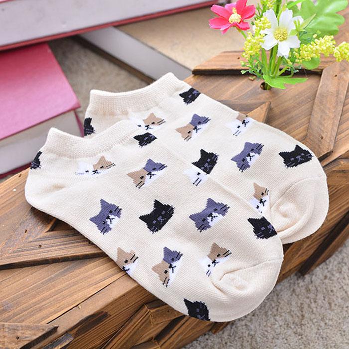 3 Pairs New Cartoon Cute Cat Face Thin Section Invisible Shallow Mouth Women's Cotton Socks Short Tube Socks Spring Summer Meias