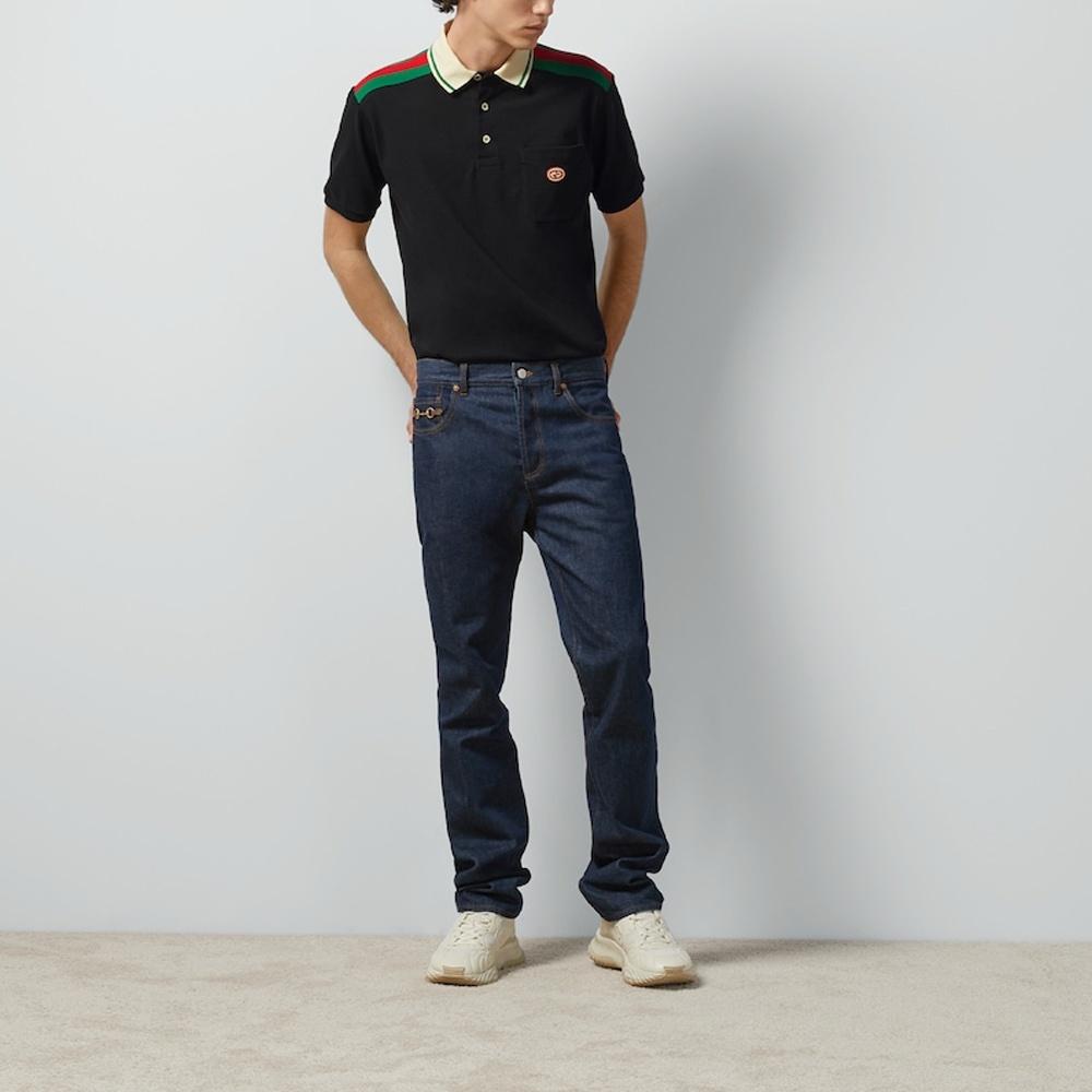 Gucci Cotton Polo With Interlocking G 'Black' Men's 737656-XJF4V-1043