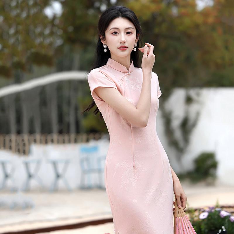 Pink national style new Chinese Suzhou long cheongsam improved young 1011 new women's high-end sense can be worn daily
