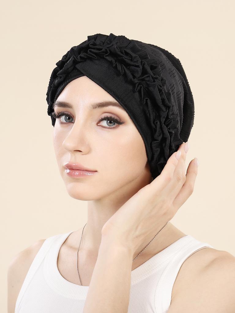 Crossed Forehead Flowers Turban Cap Solid Color Women Hijabs Islamic Chemo Cap Head Scarf Ladies Head Wrap Cover Hijab Scarf