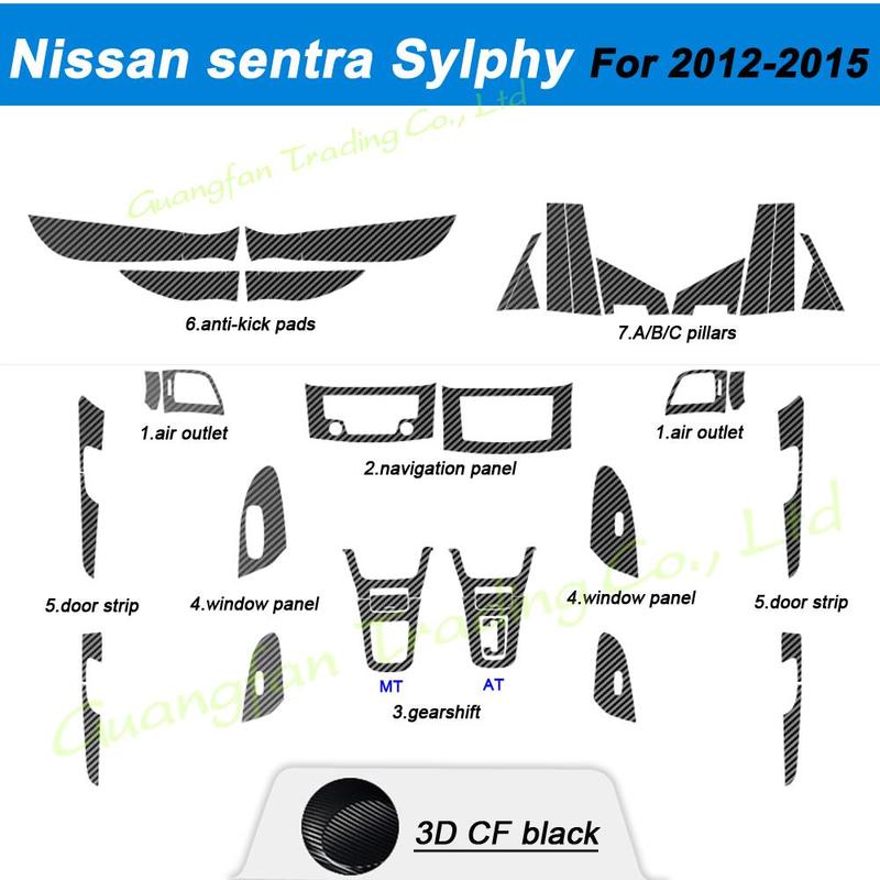 3D/5D Carbon Fiber Car-styling Interior Cover Console Color Stickers Decals Parts Accessories For Nissan Sentra Sylphy 2012-2015
