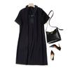 Ozhouzhan Big Brand Orders! Workplace Elegant Women Lapel Short Sleeve 64 Rum Satin Cotton Dress 3D Sunken Stripe Summer