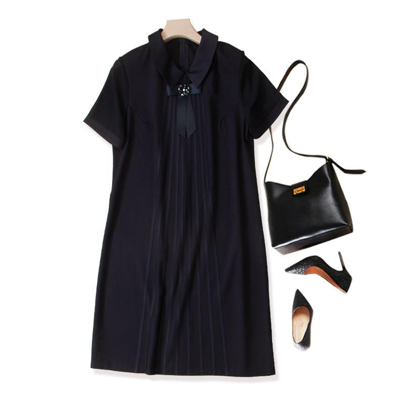 Ozhouzhan Big Brand Orders! Workplace Elegant Women Lapel Short Sleeve 64 Rum Satin Cotton Dress 3D Sunken Stripe Summer